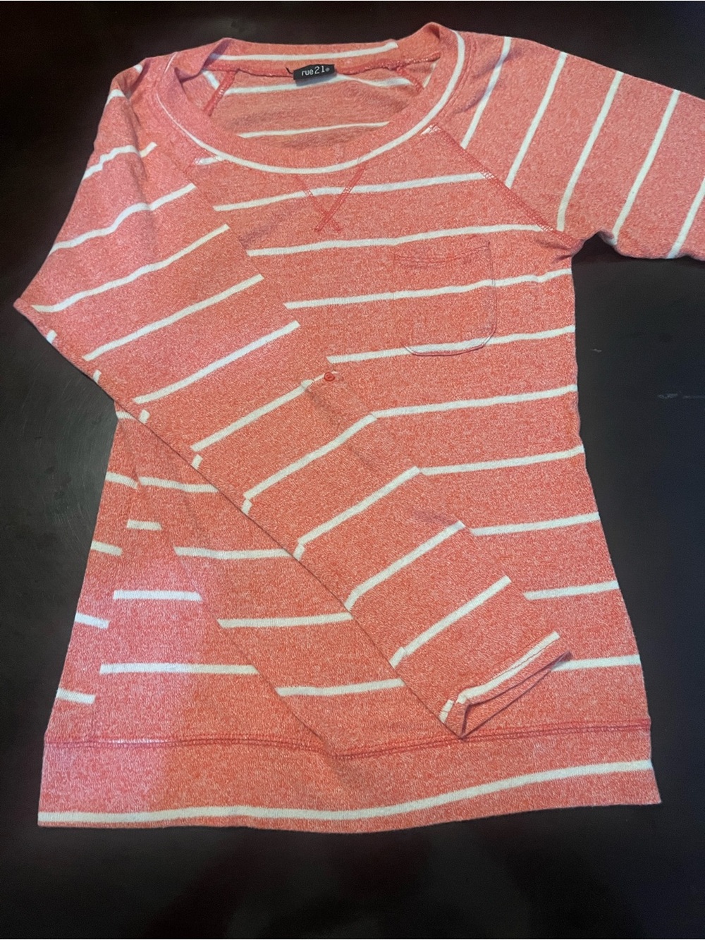 Rue21 Coral and White Striped Crewneck Sweater